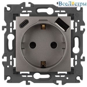 Розетка со шторками с USB type-A+C Эра Elegance 14-4108-16 Б0067695