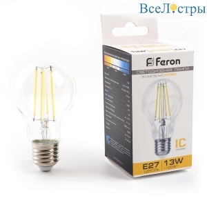 Лампа светодиодная филаментная Feron E27 13W 2700K прозрачная LB-613 38239