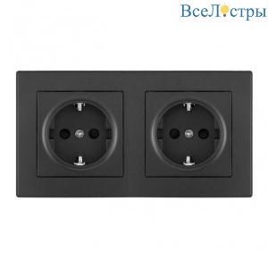 Розетка двойная (двухпостовая) с/з и шторками Arte Milano SET06-2-40-1x2 black