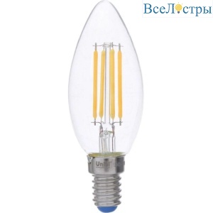 Лампа светодиодная филаментная (UL-00002860) Uniel E14 5W 3000K LED-C35-5W/WW/E14/CL/DIM GLA01TR