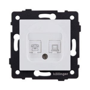 Розетка двойная RJ11 + RJ45 Cat.6, белый матовый Kollinger REA-011WM для Aspekt, Eleganz, Reflex