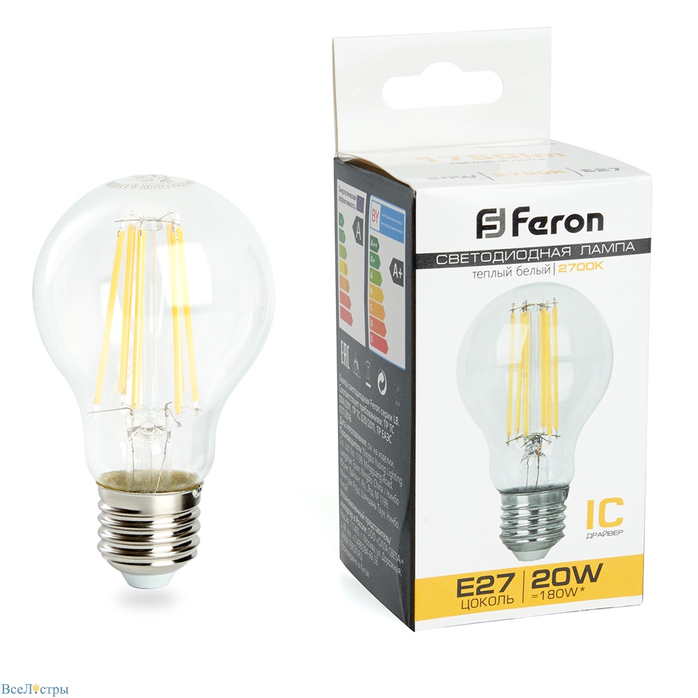 лампа светодиодная feron lb-620 шар e27 20w 2700k 38245