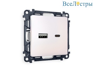 Комплект механизма розетки 2USB A+C 20W (быстрая зарядка) Ambrella Volt Alfa MA211010
