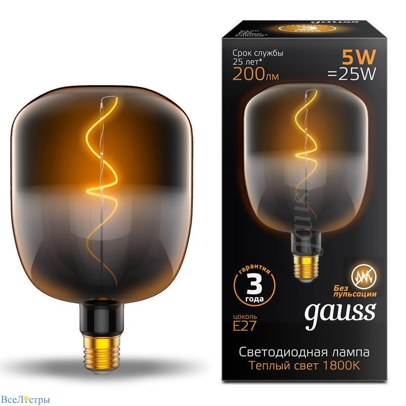 лампа светодиодная филаментная gauss e27 5w 1800k черная 1008802105