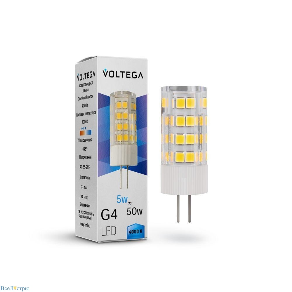 лампа светодиодная voltega g4 5w 4000к прозрачная vg9-k3g4cold5w 7184