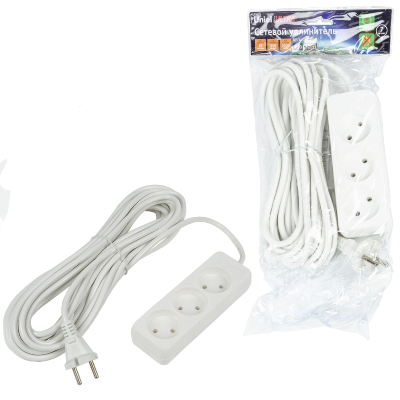 удлинитель бытовой uniel ultra s-cu3-7 white ul-00009986