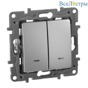 Переключатель двухклавишный Legrand Etika с подсветкой 10A 250V алюминий 672416