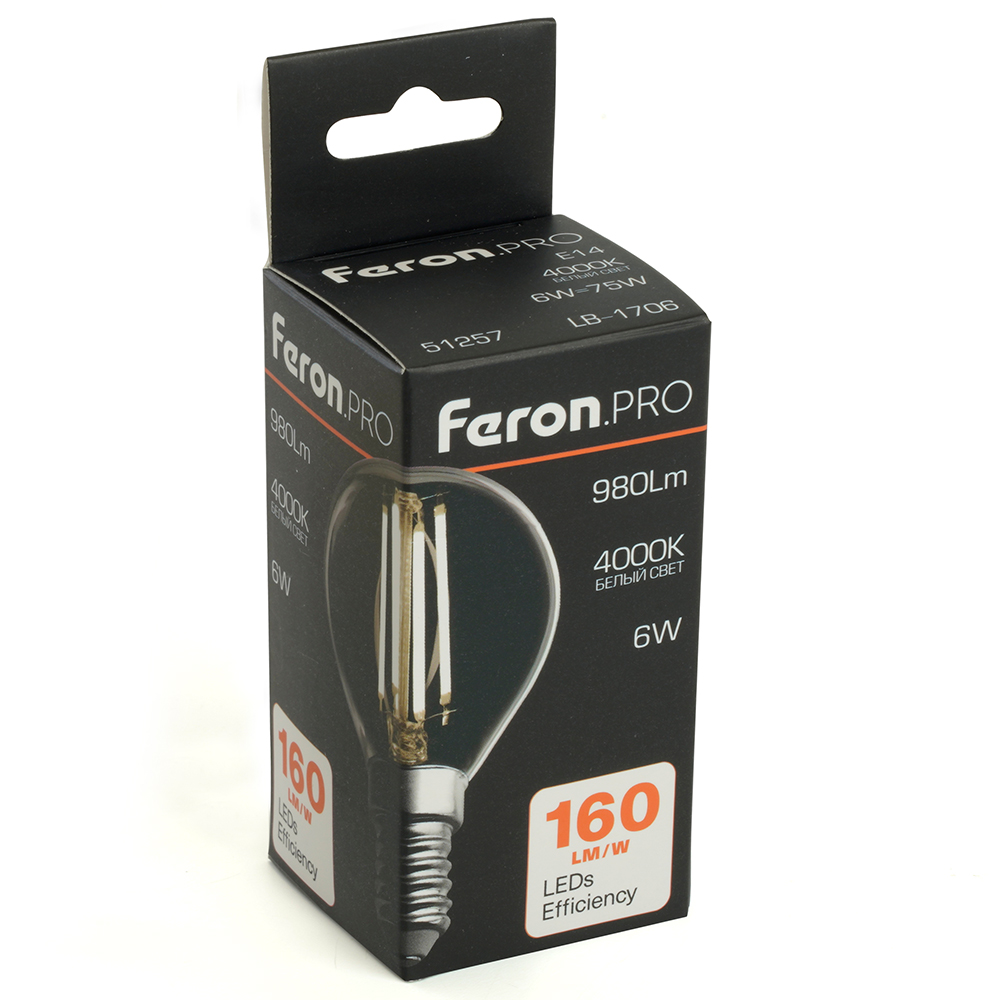 лампа светодиодная feron lb-1706 e14 6w 4000k 51257