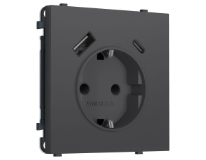 Комплект механизма электрической розетки SIGMA Графит Мягкое касание 2USB A+C 20W Ambrella Volt MS910010 (SP9100, PR160)