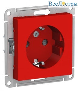 Розетка с/з со шторками Systeme Electric AtlasDesign Красный ATN002045