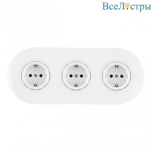 Круглая розетка тройная (трехпостовая) с/з и шторками Arte Milano SET08-3-40-1x3 white