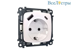 Комплект механизма розетки 2USB A+C 20W (быстрая зарядка) с/з Ambrella Volt Omega MO210010