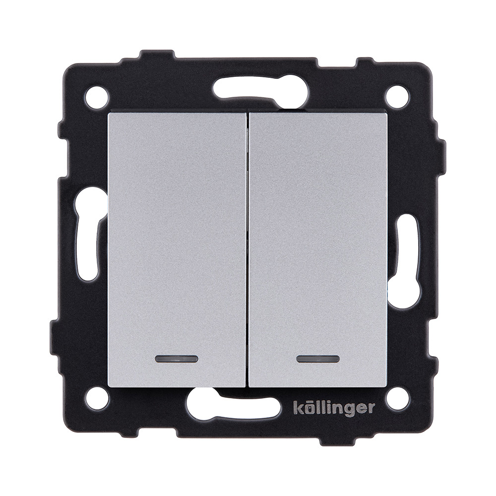 выключатель 2-клавишный 10а/250в с led подсветкой, серый kollinger rea-s-008gy для aspekt, eleganz, reflex
