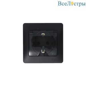 Розетка с/з со шторками с крышкой, 16А, IP44 (в сборе) Systeme Electric Glossa Антрацит GSL000748