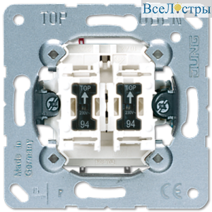 Мех-зм выключателя 2-кл. 10А 250В с 2-мя ламп. подсветки Jung 505U5