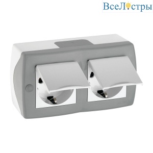 Розетка 2К+З двойная Mono Electric Octans IP20 16A 250V с крышкой винтовое подключение бело-серый 104-020001-184