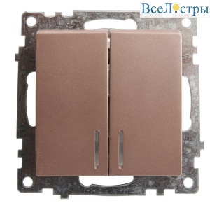 Выключатель двухклавишный Stekker Катрин с подсветкой шампань GLS10-7102-02 39593