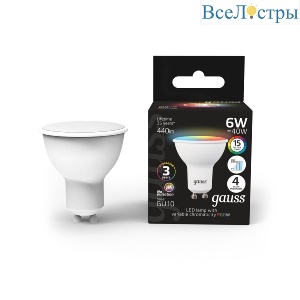 Лампа светодиодная диммируемая Gauss GU10 6W RGBW рефлектор матовый 101106406