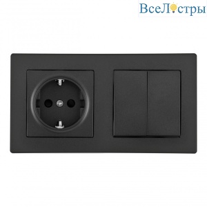 Выключатель двухклавишный с розеткой Arte Milano SET06-2-30-2-40-1 black