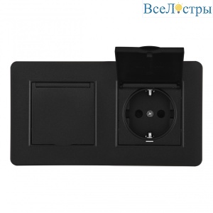 Розетка двойная (двухпостовая) с/з и шторками Arte Milano SET16-2-41-1x2 black