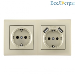 Розетка двойная (двухпостовая) с USB Arte Milano SET06-2-47-1-40-1 shampan