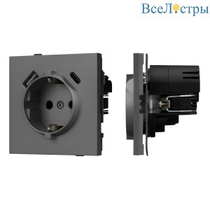 Механизм розетки с USB зарядкой Arlight SCT-TENDO-MUAC-SFPL-GR (230V, 16A) 054609