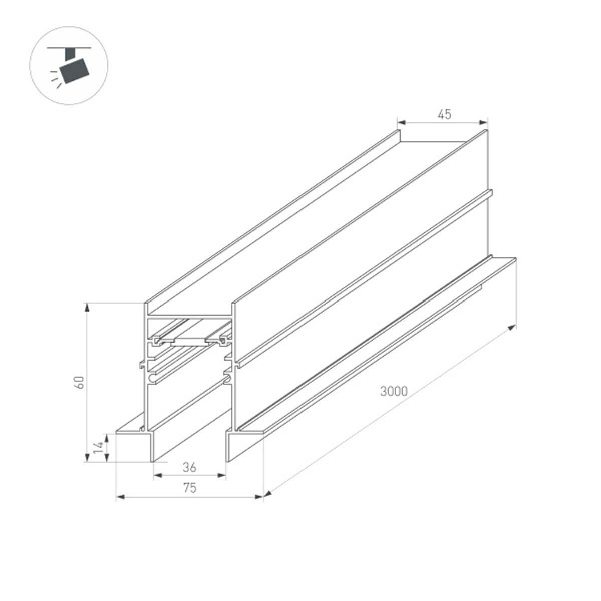 шинопровод встраиваемый arlight mag-track-4560-fdw-3000 034680