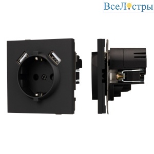 Механизм розетки с USB зарядкой Arlight SCT-TENDO-MUAA-SFPL-BK (230V, 16A) 054603