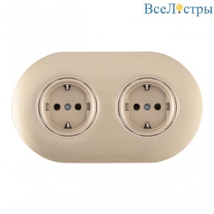 Круглая розетка двойная (двухпостовая) с/з и шторками Arte Milano SET08-2-40-1x2 shampan