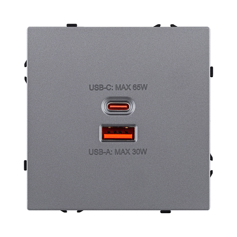 розетка usb a+c 65w, серый kollinger eclipse ec-024gy