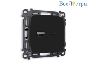 Комплект механизма розетки 2USB A+C 20W (быстрая зарядка) Ambrella Volt Omega MO811010