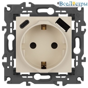 Розетка со шторками с USB type-A+C Эра Elegance 14-4108-02 Б0067725