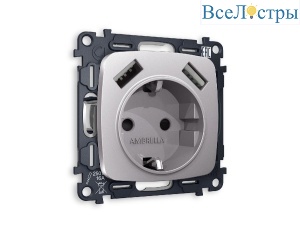 Комплект механизма розетки 2USB A+A 18W (быстрая зарядка) с/з Ambrella Volt Omega MO509010