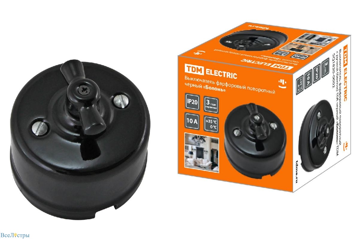 выключатель фарфоровый поворотный с ручкой болонь tdm electric sq1820-0002
