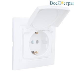 Розетка 2П+З с защ. шт. и крышкой скрытой установки 16А 250В IP44, белая (керамика) "Дельта" General 477223