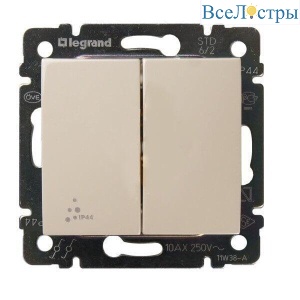 Переключатель двухклавишный Legrand Valena 10A 250V IP44 cлоновая кость 774198