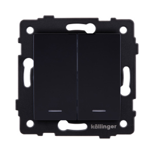 Выключатель кнопочный 2-клавишный 10А/250В с LED подсветкой, черный Kollinger REA-S-014BK для Aspekt, Eleganz, Reflex