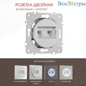 Розетка телефонная RJ11 + компьютерная RJ45 Arte Milano 202.44-1.silver