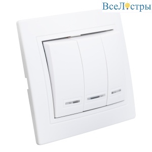 Выключатель 3 кл. с подсветкой скрытой установки 10А 250В IP20, белый (керамика) "Дельта" General 477210