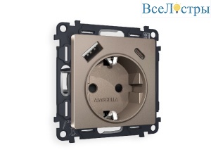 Комплект механизма розетки 2USB A+C 20W (быстрая зарядка) с/з Ambrella Volt Alfa MA640010
