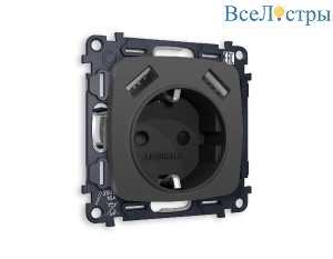 Комплект механизма розетки 2USB A+A 18W (быстрая зарядка) с/з Ambrella Volt Omega MO909010