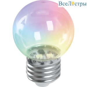 Лампа светодиодная Feron LB-37 шар прозрачный E27 1W RGB быстрая смена цвета 38129