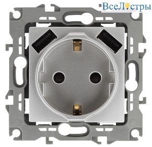 Розетка 2P+E со шторками и 2xUSB Эра 14-4109-03 Б0047869