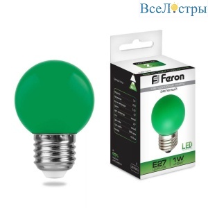 Лампа светодиодная Feron E27 1W зеленая LB-37 25117