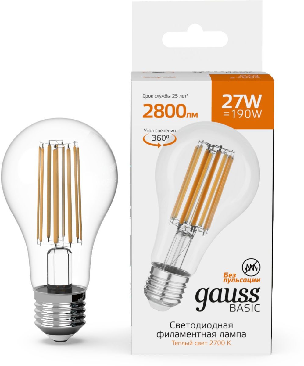 светодиодная филаментная лампа gauss basic filament 40712172
