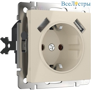 Розетка с заземлением, шторками и USBх2 Werkel слоновая кость W1171503 4690389155833