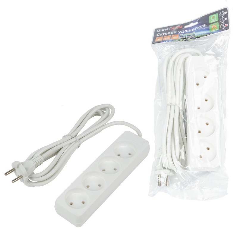 удлинитель бытовой uniel ultra s-cu4-3 white ul-00009988