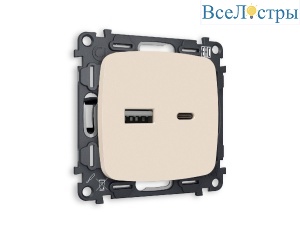 Комплект механизма розетки 2USB A+C 20W (быстрая зарядка) Ambrella Volt Omega MO331010