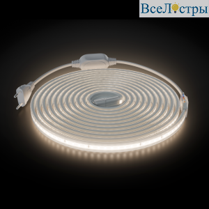 Комплект светодиодной ленты Apeyron 220В 10Вт/м, 600лм/м, 4000К (д/б), SMD2835, 120д/м, 13,5х7мм, 5м, IP65, с аксесcуарами (сетевой шнур, заглушка - 1шт, крепеж - 5шт) 10-141