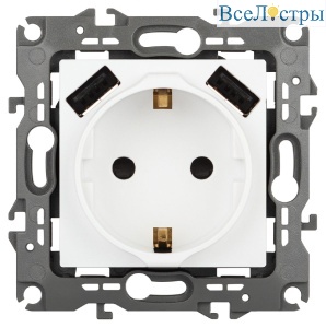 Розетка со шторами и 2 USB Эра 12-4109-01М Б0065728